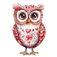 Owl Watercolor Clipart, Pink Flowers, Valentine&rsquo;s Folk Art (15 JPG Files)