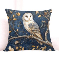 Moonlit Owl Pillow, Woodland Bird Cushion, Mystical Night Throw Pillow, Vintage Forest Pillowcase, C