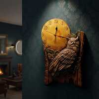 Wooden Owl Moon Wall Clock, Nature Lover Gift, Forest Decor Cabin Carved Clock
