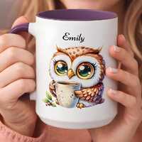Custom Cute Owl Mug, Personalized Owl Coffee Cup, Monogram Mug, Initial Mug, Custom Name Mug, Bird L