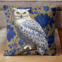 White Snowy Owl pillow | Elegant Blue Floral Pattern throw pillow | William Morris Style