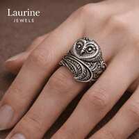 Unique Vintage Woodland Owl Ring | Silver Animal Jewelry,Vintage Silver Owl Ring | Woodland Animal J