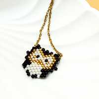 Beaded Owl Adjustable Necklace, Handmade Pixel Owl Pendant Jewelry