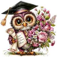 10 PNG Graduation Owl Clipart, Diploma Bouquet Floral Graduate School Celebration