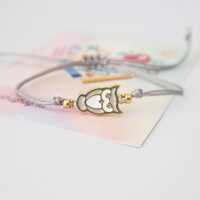 Owl Bracelet for School Enrollment, 24K Gold Plated Enamel Charm, Adjustable Cord Bracelet, Back to 