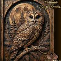 Owl and moon 3D Relief – STL File for CNC & 3D Printing. Wildlife Wall Art.