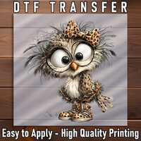 Cartoon Owl Leopard Print Bow Glasses DTF Transfer: Teacher Fall Shirt Design