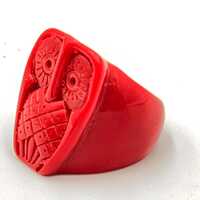 Red  carved owl lucite ring vintage statement