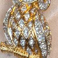 D'Orlan Owl Brooch, Triple 22kt plated,Swarovski crystals, Signed