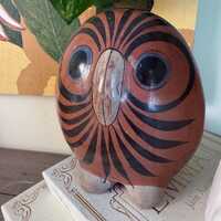 Vintage Tonala Owl Pottery | 5 Inch Mexican Folk Art Owl | Hand Painted Burnished Clay