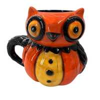 Ceramic Transpac Halloween Owl Mug 4" Tall Pumpkin Design Orange Fall Coffee 3D