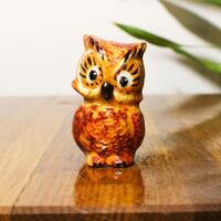 Vintage Owl Hand Painted Ceramic Figurine Antique Dark Academia Woodland Figure