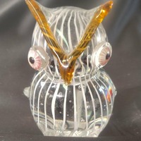 Vintage Murano Style Glass Owl Figurine – Amber & Pink Accents