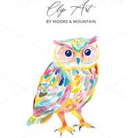 Preppy Watercolor Owl Clip Art, Cute Owl Illustration, Owl PNG SVG Download, Colorful Bird Art, Nurs