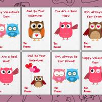 Owl Valentine Cards | Printable Set of 8 (PDF Download