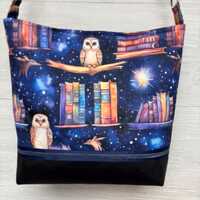 Crossbody Book Owls Fabric Purse with a Vinyl Bottom and adjustable handle
