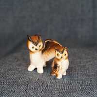 Miniature Owl Figurine Set. Vintage Porcelain Woodland Mama & Baby Birds: Doll Diorama Collectib