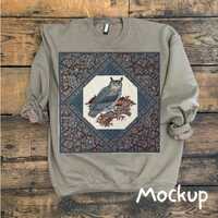 Vintage Appliqu&eacute; Owl Adult Custom Crewneck Sweatshirt Unisex One of a Kind