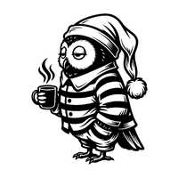 Sleepy Owl SVG - Morning Coffee Night Owl Pajamas Coffee Lover Bird Printable Cut File, Instant Down