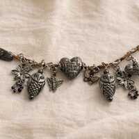 Vintage Charm Bracelet Silver Tone Owls, Birds, &ldquo;Unbreakable&rdquo; Heart, Boho Charm Bracelet