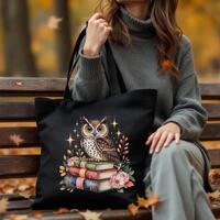 Owl Book Lover Tote Bag, Floral Reading Illustration Canvas Tote, Bookish Everyday Carry Bag