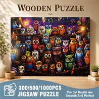 Colorful Owl Family Jigsaw Puzzle (300/500/1000pcs)Night Owl FamilyPuzzle, Whimsical Forest Decor, W