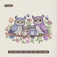 Owl Family Embroidery Design, Cute Owl Clipart Family Art Machine Embroidery Pattern &ndash; DST PES