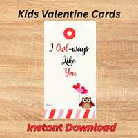 Owl Valentine Day Kids Cards Printable Valentine Card for Classroom Valentine Exchange Card
