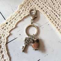 Purple Owl and Silver Color Key Bag Charm or Keychain, Birds, Bird Watching, Nature Inspired Gifts,