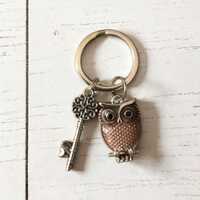 Cute Purple Owl and Silver Color Key Keyring, Owl Lover Keyring, Birds, Bird Watching, Nature Inspir