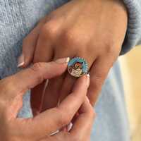Owl Ring, Winnie the Pooh, Vintage Broken China Jewelry, Sterling Silver Adjustable Ring