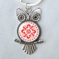 Pyrex Friendship Pattern Owl Keychain, Mod Keychain, Owl Keychain