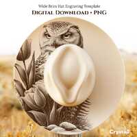 Snowy Owl Hat Engraving Template Winter Flowers Laser Cut File Arctic Bird & Tulips PNG Wide Bri