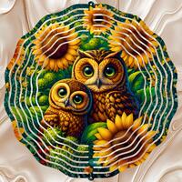 Sunflowers Owls Cute Nature Floral 12'' Wind Spinner Sublimation Design Digital Download
