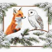 Red Fox and Snowy Owl Cross Stitch Sewing Embroidery Pattern Instant DMC Download Bird Farmyard Wood