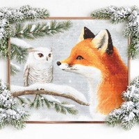 Red Fox and Snowy Owl Cross Stitch Sewing Embroidery Pattern Instant DMC Download Bird Farmyard Wood