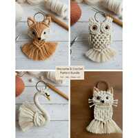 Animal Macrame and Crochet Keychain Pattern Bundle - DIY Fox, Owl, Swan, and Cat Keychain Tutorial -