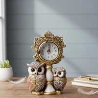 Luxury Owl Figurine with Clock Set (2 Pieces) | Decorative Desk Statue