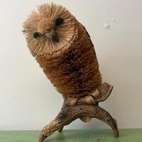 Vintage Buri Bristle 9" Owl Freestanding Woodland Creature Cottage Core