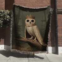 Royal Owl King Wall Tapestry; Medieval Fantasy Animal Woven Blanket; Surreal Fairytaile Throw