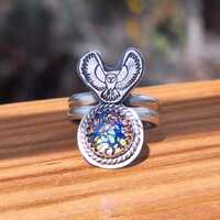 Sterling Dichroic Glass Barn Owl Ring Size 5