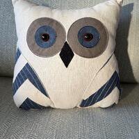 Vintage Owl Pillow in Denim Blue, Gray & Cream - By Thro - Marlo Lorenz