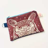 Great Horned Owl - Burgundy on Beige - Handmade with Original Fabric