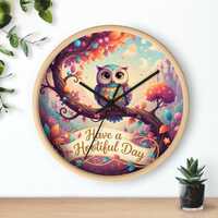 Have a Hootiful Day Owl Wall Clock | Cute Whimsical Forest Clock