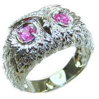 Owl Pink Tourmaline Sterling Silver Gold Dipped Handmade Ring size 8 Unique Gemstone Gift