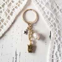 Dreamy Owl, Star, and Neutral Charm Keychain, Owl Lover Keychain, Nature Inspired Gifts, Bird Watchi