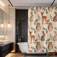 Woodland Deer Owl Rabbit Shower Curtain | Nursery Forest Animals