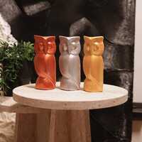 Set of 3 Owl Figurines, Metallic Owl Decor Set, Gold Silver Copper Owl Sculpture, Modern Home Decor 