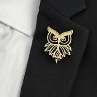 Owl Lapel Pin Stainless Steel Brooch, Gold Silver Black Owl Suit Pin, Hollow Animal Badge for Men, N
