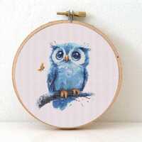 Floral Owl Cross Stitch Pattern, Nursery Decor Digital Download PDF SVG OXS Chart